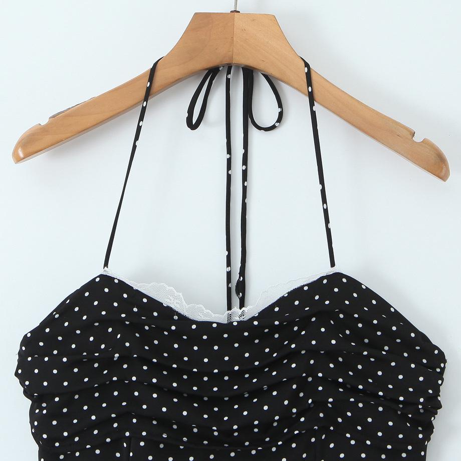 Women's Summer Sleeveless Polka Dot Color Block Cinched Waist Mini Dress
