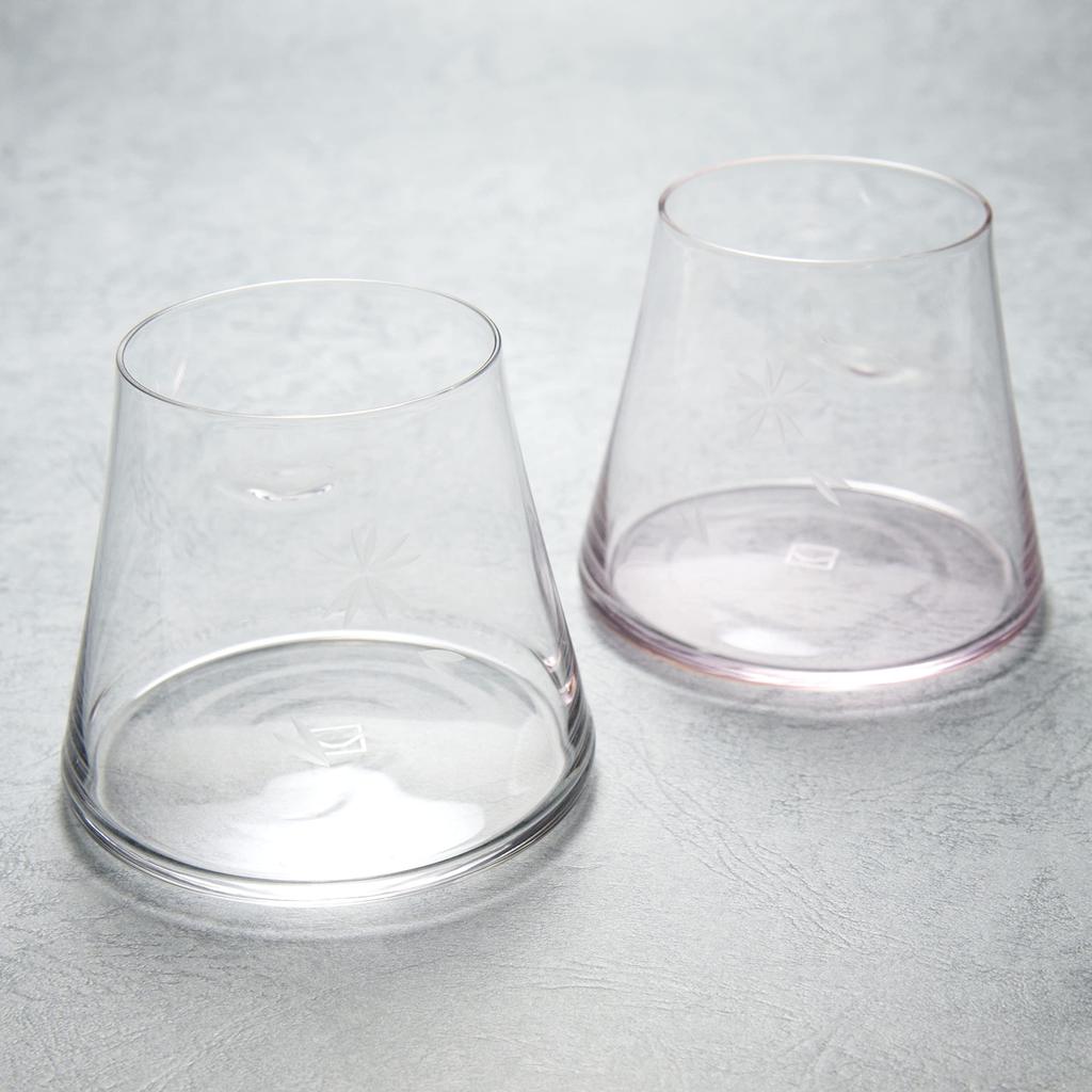 Edo When you pour Mount Fuji Tajima Glass Mount Fuji Hoei Glass Pair with Wooden Box Clear Cherry Blossom Pink [Handmade Glass] beer, appears! +