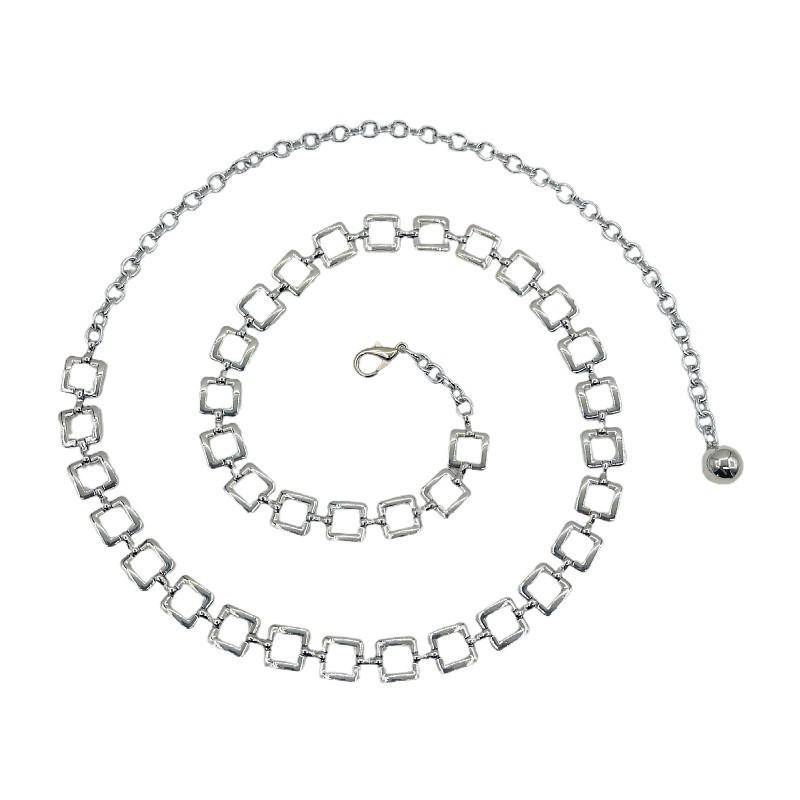 Silver Metal Square Chain Waist Belt For Women Summer Casual Fashion Accessory