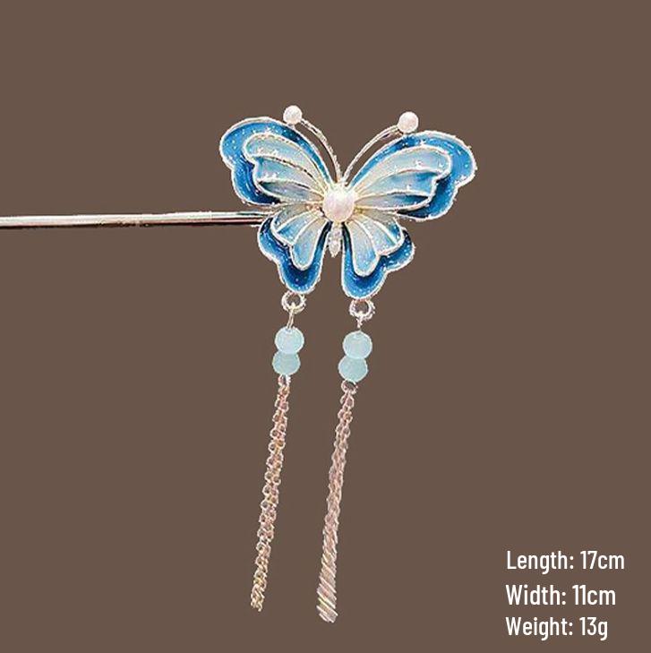 Épingle à cheveux vintage en forme de U avec pompon paon pour femmes - Épingle à chignon nacrée pour Cheongsam et Hanfu