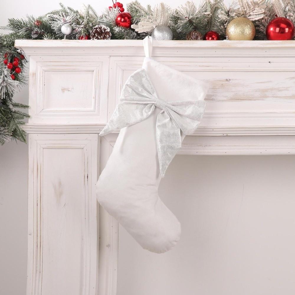 Decorative Big Bow Christmas Stocking Velvet Candy Bag Christmas Pendant Hanging Stocking Christmas Decoration