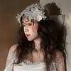 White Bride Headdress Pearls Beads Wedding Headwear Retro Bridal Hat  Headpieces