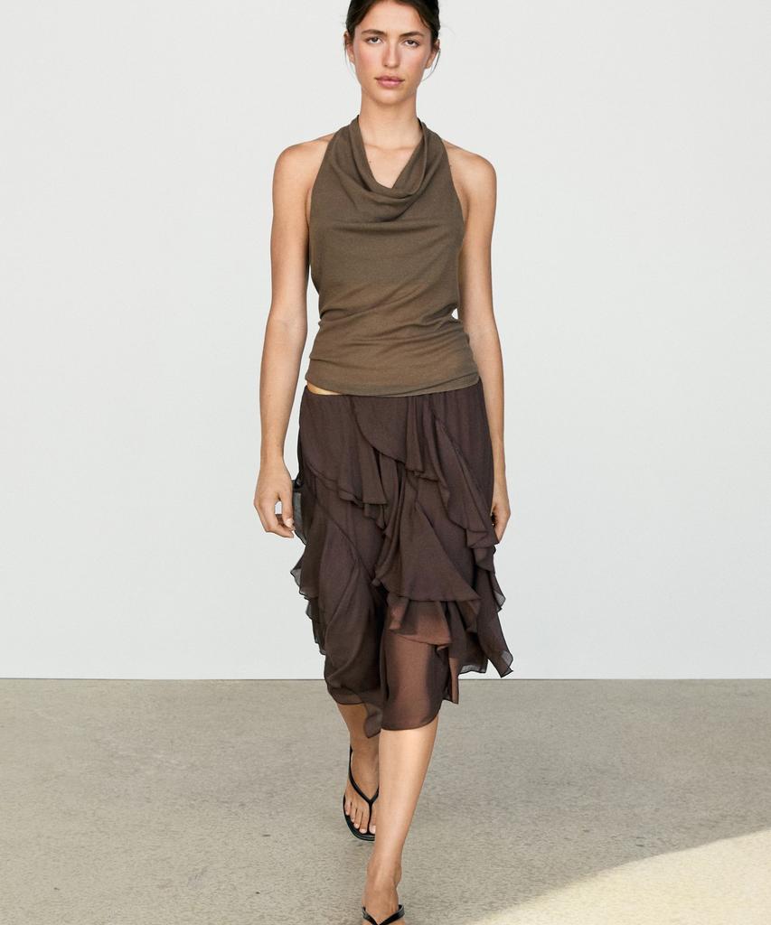 Masimodutti Frill Detail Fluid Midi Skirt