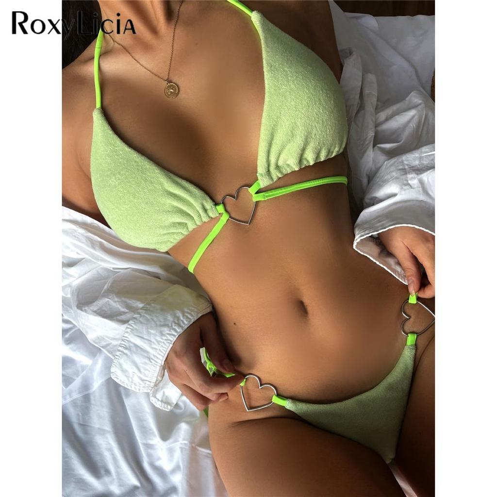 Costume da bagno donna bikini a forma di amore sexy con scollo all'americana Costume da bagno femminile Costume da bagno a due pezzi Costume da bagno da bagno con taglio alto Swim Lady