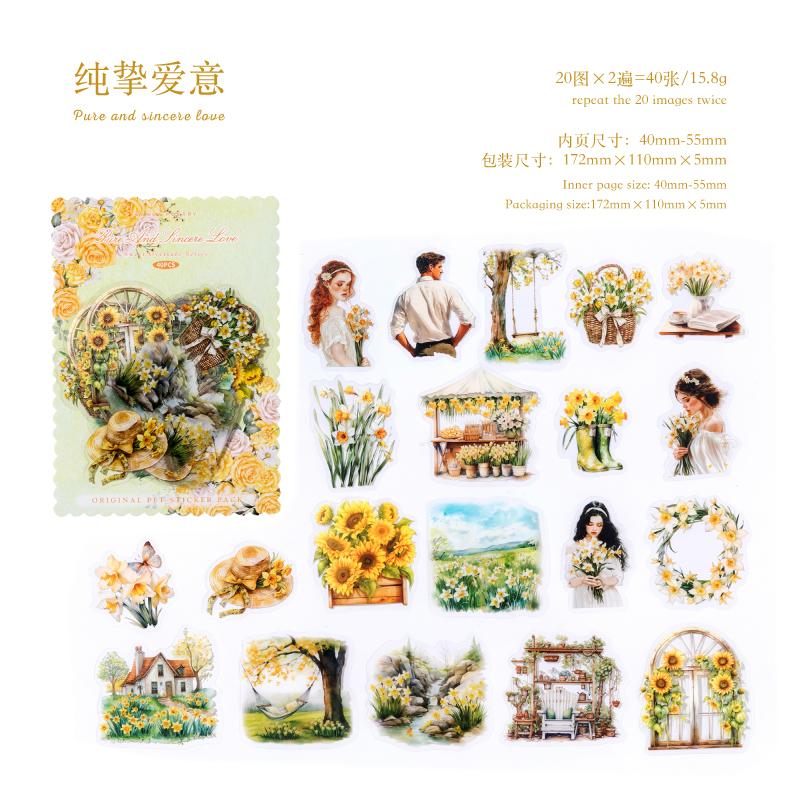 40pcs/bag PET Sticker Fresh Romantic Couple Dating Everyday Characters Pattern Hand Tent Collage Sticker Creative DIY Decoration