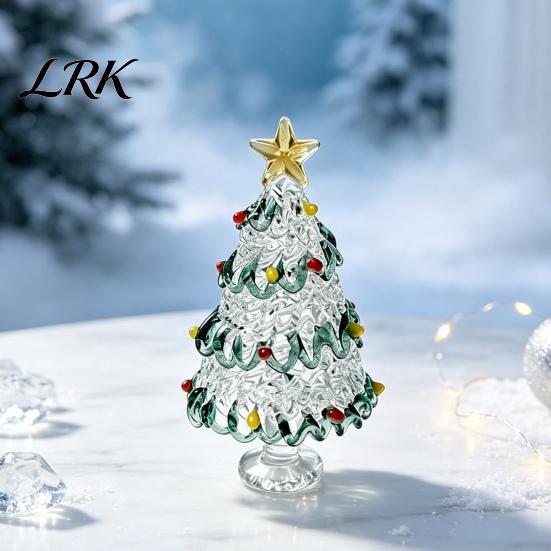 Glass Ornaments for Winter Decor Glazed Christmas Tree Figurine, Pulled Wire Desk Decor, Decorations Mini Holiday Tabletop Ornament Car Home,