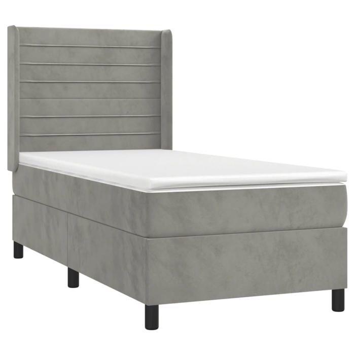 Lit avec sommier et matelas - Maison Exclusive - 80x200 cm - Velours gris clair - Tête de lit réglable