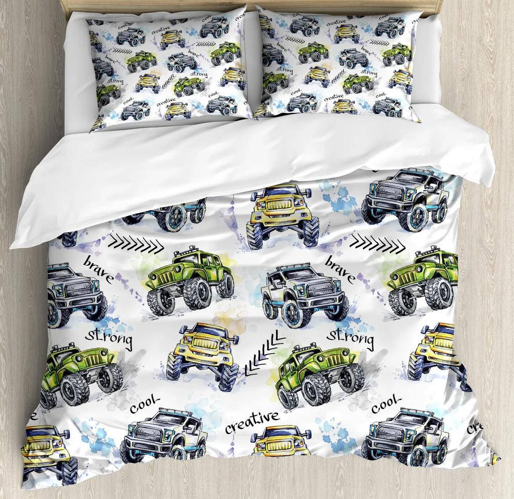 Truck Bedding Boy Cars Duvet Cover Set For Kids Girls Teens Freestyle Truck Decor Comforter Cover Blue Quilt Cover Bedding Decor