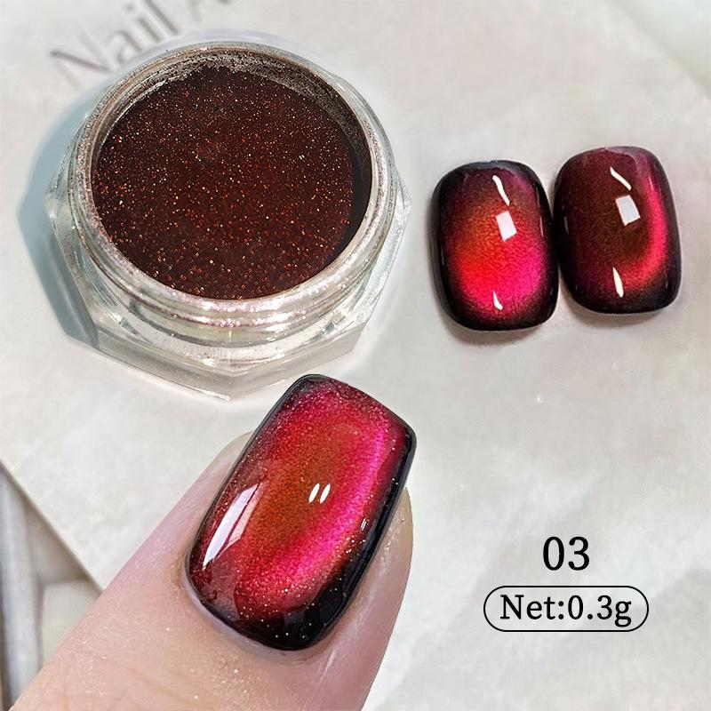Retro Caramel Color Quantum Flash Cat Eye Powder, Manicure Red Brown Flash Glass Bead Spar Cat Eye Powder Diy Manicure