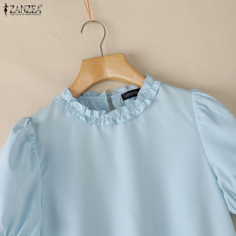 ZANZEA Women Casual Round Neck Solid Color Short Sleeve Blouse