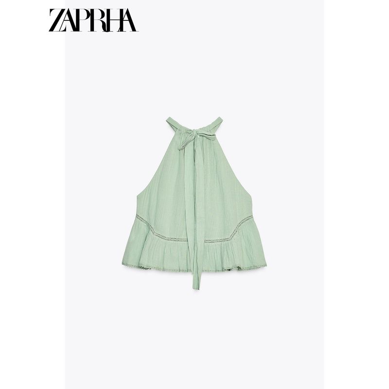 Zaprha 2025 New Arrival Pure Desire Beautiful off-the-Shoulder Embroider Tulle Girly Style Halter Top Female 0881005