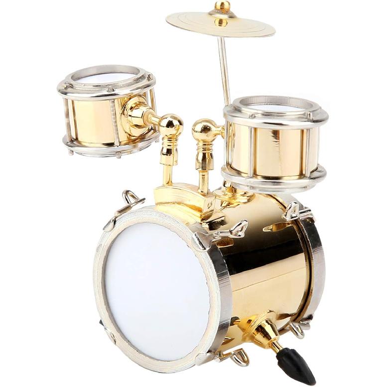 Miniature Drum with Case, Miniature Musical Instrument Model Replica Drum Set Mini Drum Miniature Dollhouse Model Ornament Drummer Gift Music Room