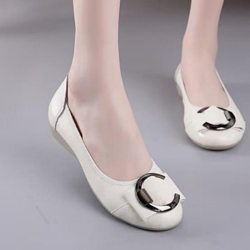 New casual flat-soled soft leather single shoes women's soft-soled non-slip comfortable leather shoes women's shoes driving dancing shoes mother shoes