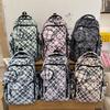 Large Capacity Plaid Backpack Women's Star Printed Student School Bag with Coin Purse