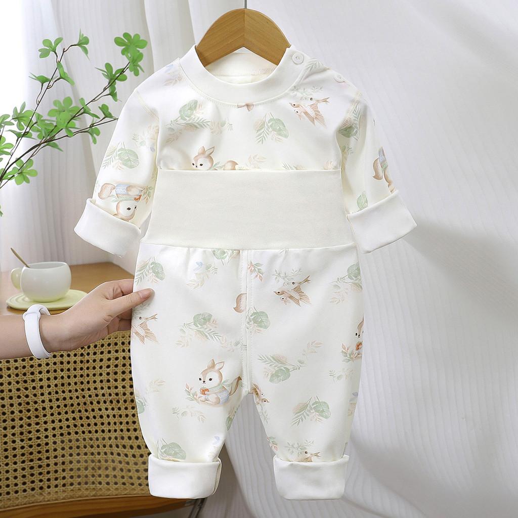 Baby Warmth Cotton Toddler Pajamas With High Waist And Ribbed Pants For Winter And Fall