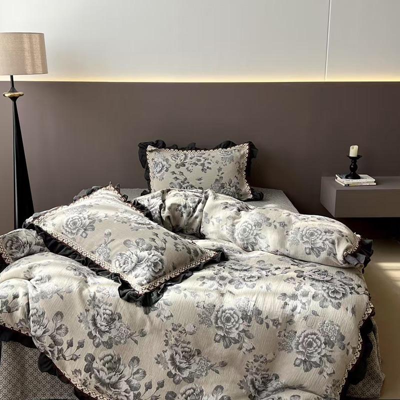 Svetanya Linen and Gauze Cotton Jacquard Bedding Sets Bed Linens Pillowcase Sheet Duvet Cover Underwear Flat sheet Set&Queen