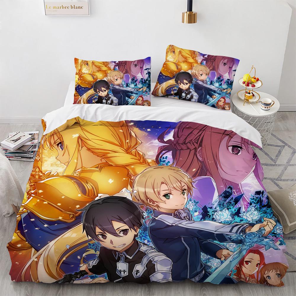 Sword Art Online Bedding Set Anime Duvet Covers King Queen Double Twin Size Adults Kids Bed Linens Single Double Size Decor Home