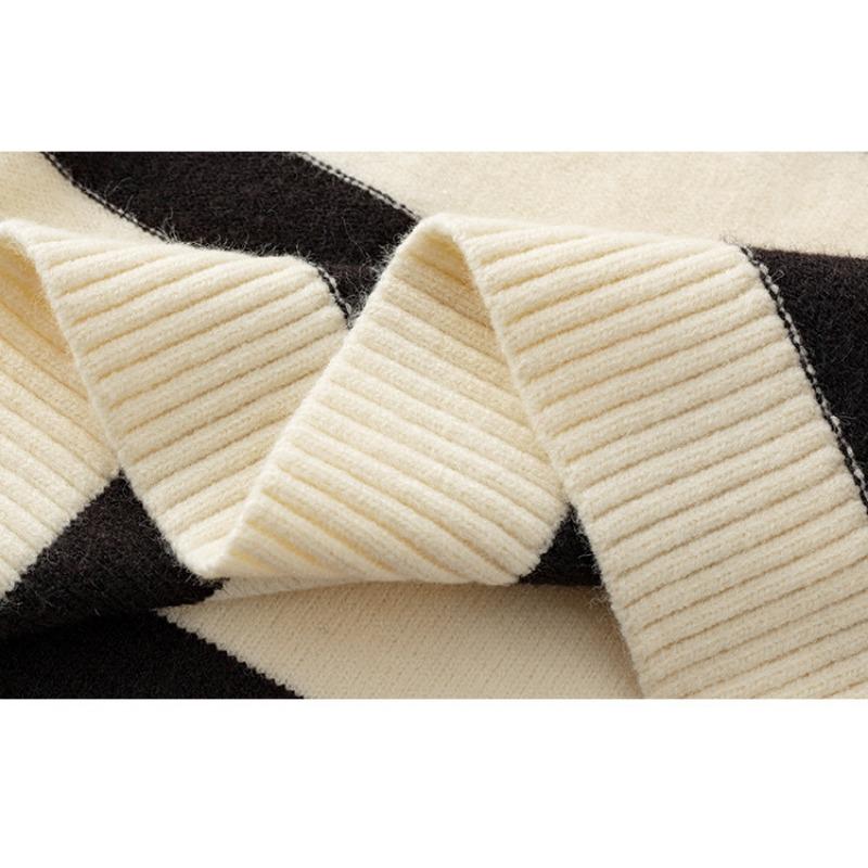 Women's Plus Size Lapel Long Sleeve Striped Shirt Autumn and Winter Loose Knitwear