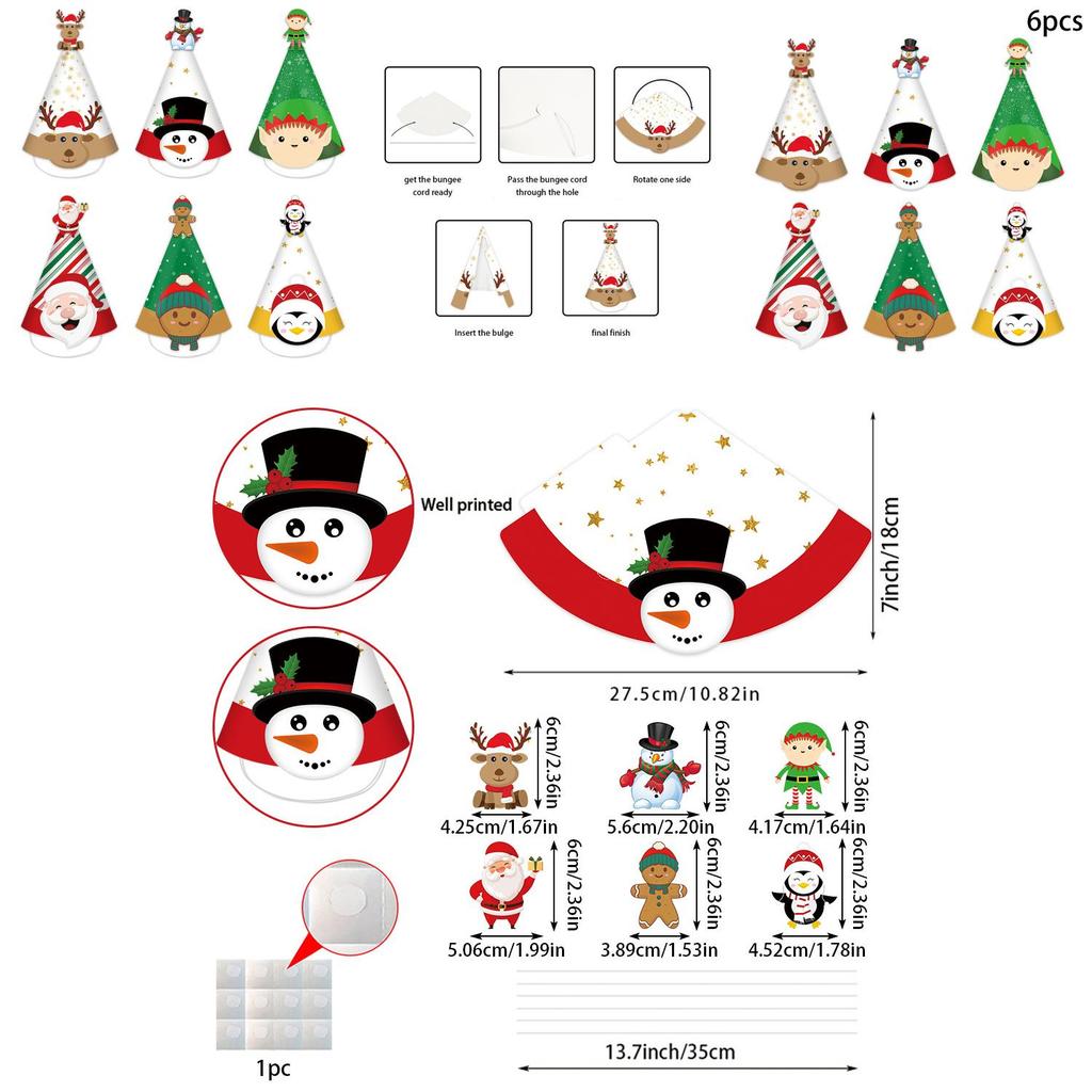 Christmas Santa Festive Claus Reindeer Paper Triangle Hat Set Party Props Photo
