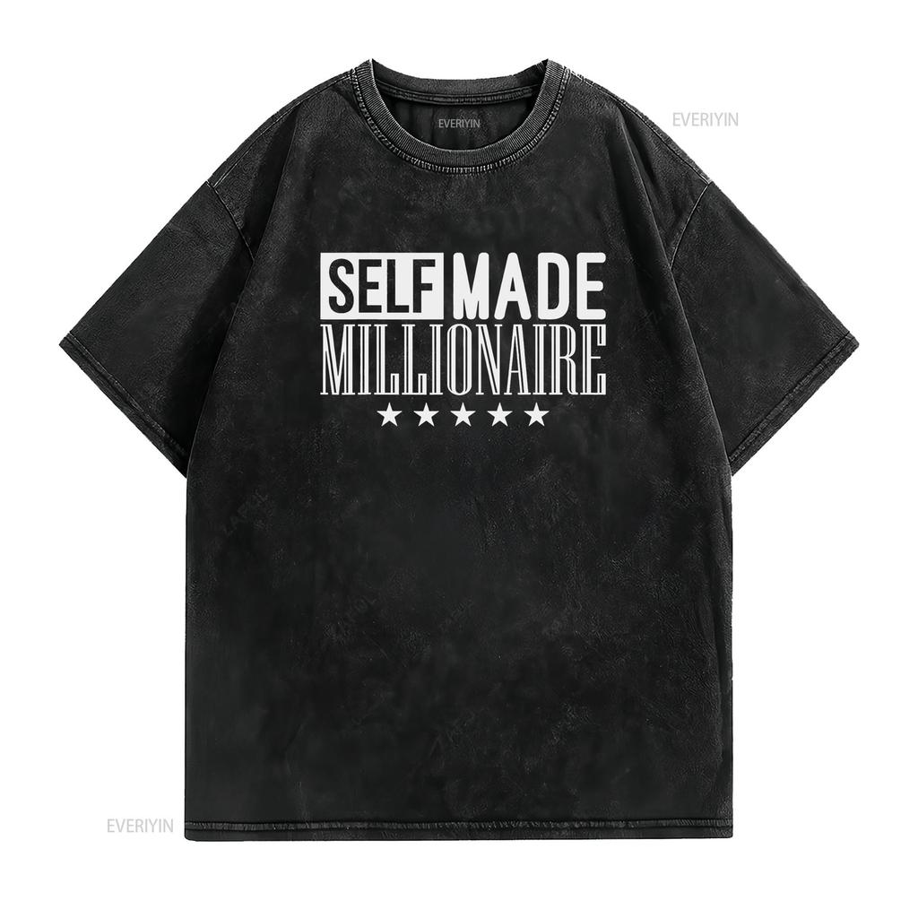 Self made MILLIONAIRE Mindset T Shirt vintage Washed Soft Versatile Casual Slightly Top For Everyday Wear Breathable Stretched