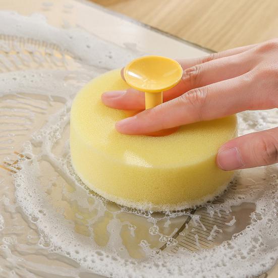 Cleaning Brush Double-Sided Soft Sponge Scouring Pad Suction Cup Silicone Head Non-Stick Oil Sponge Brush Kitchen Cleaning Tool