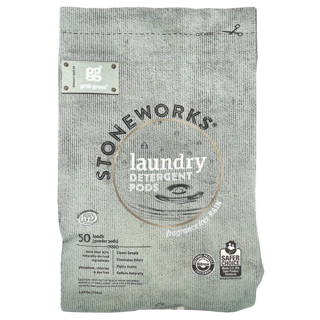 Stoneworks®, Laundry Detergent Pods, Fragrance Free, Rain, 50 Loads, 750G (1.65Lbs)