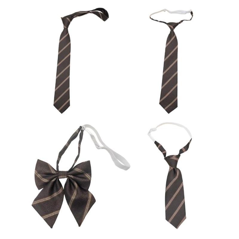 Coffee Striped JK Girl Neck Tie School Student Uniform Pre-Tied Adjustable Necktie Bowtie for Formal Wear Business