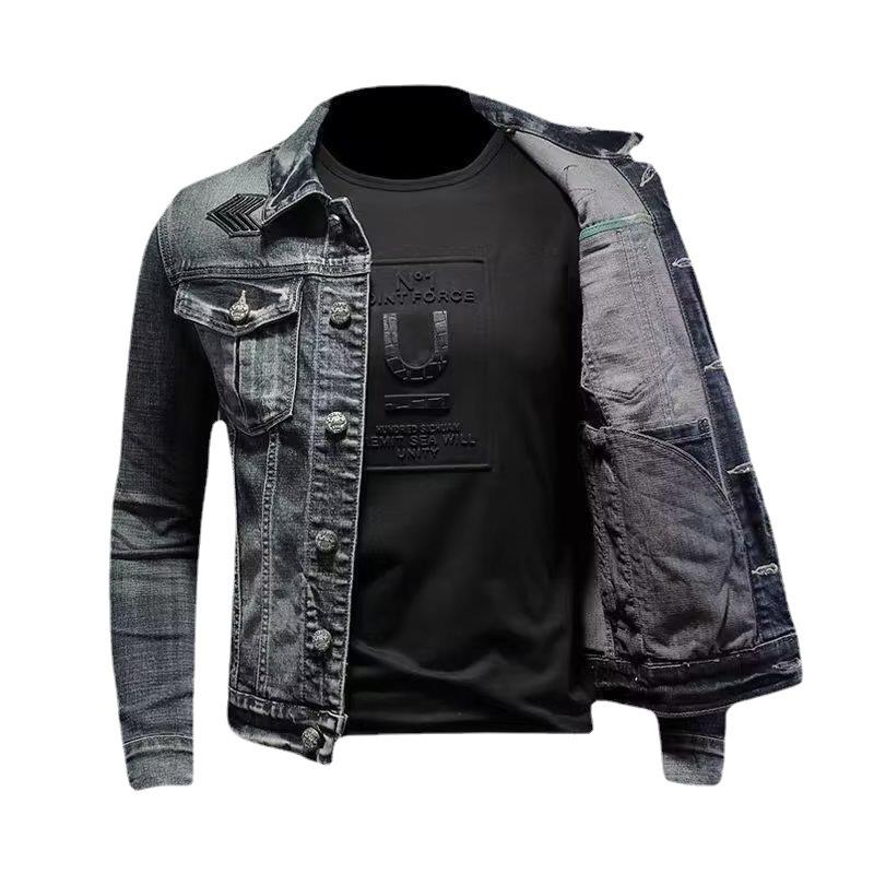 Denim Jacket Men's Autumn Lapel European and American Motorcycle Jacket Handsome Denim Jacket