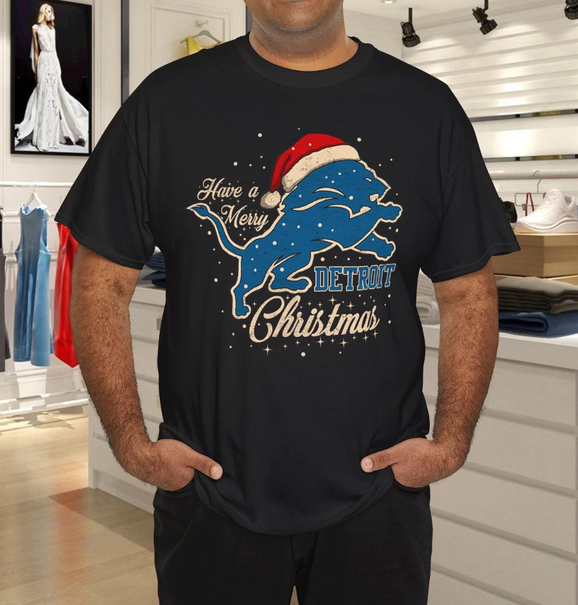 Vintage Xmas Have A Merry Detroit Santa Hat Christmas T-Shirt 2XL