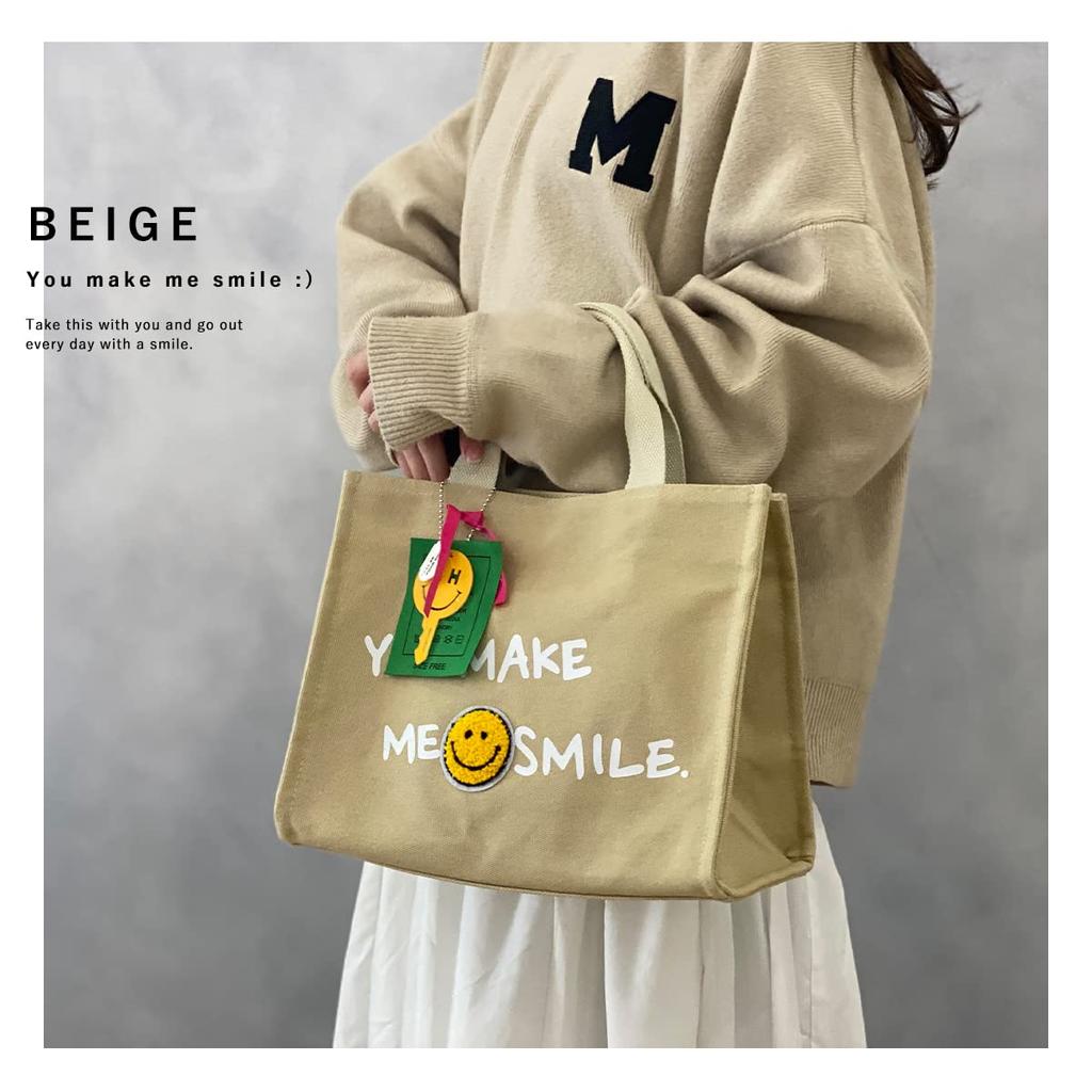 Tote Bag 2way Canvas Shoulder Crossbody Smile Shoulder Cotton Lunch Bag Large Capacity Lightweight Bag [DIVA Rose] Mother's (White)