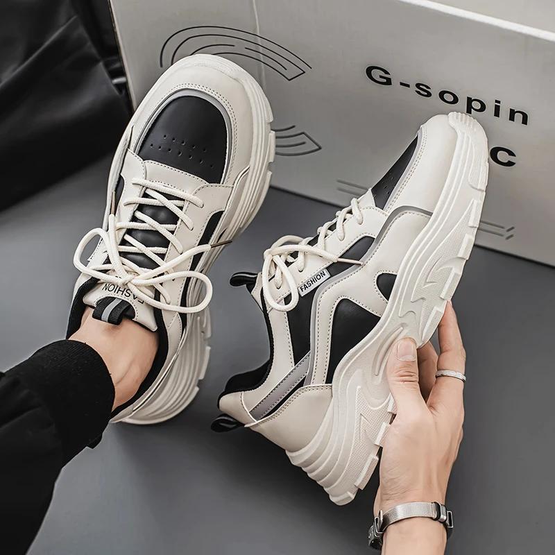 2024 New Men's Thick-Soled Sports Shoes Casual Shoes Lace-Up Fashion Shoes Men's Outdoor Running Sports Shoes Vulcanized Shoes