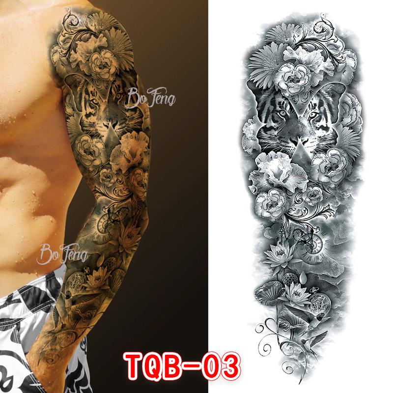 Waterproof Full Arm Floral Tattoo Stickers - Cross-Border Design for Europe & America