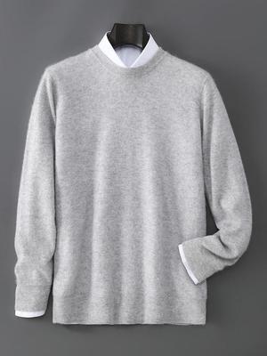 Men's Casual Pure Wool Round Neck Sweater - Versatile, Warm Autumn/Winter Knit Pullover