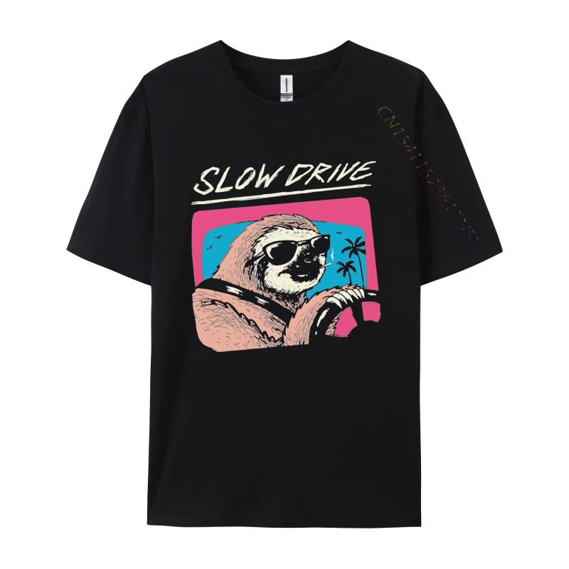 Mens Clothing Slow Drive Funny Sloth Lazy Cute Tshirts Men Clothes Premium Cotton TShirt Tee Graphic Tshirts