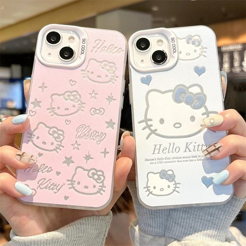 Applicable To iPhone14/15ProMax Mobile Phone Case, Colored Silver Apple 14 Girl Powder HelloKitty Hello Kitty