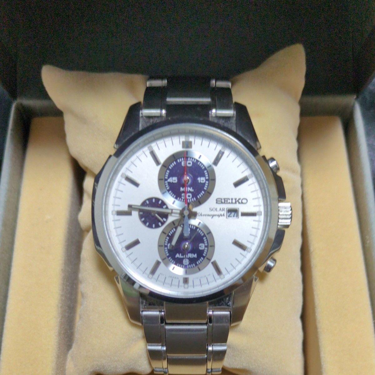 SEIKO SOLAR Chronograph Watch V172-0BB0 White Dial