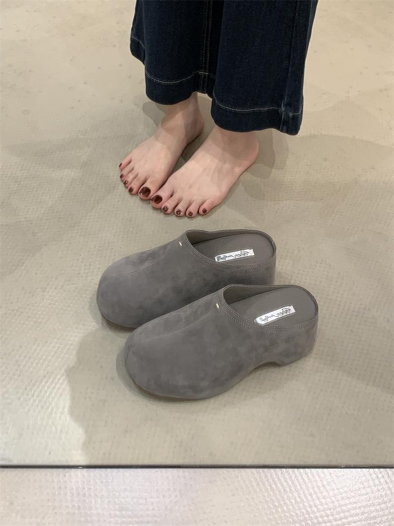 

2025 высокие биркенштоки на одной педали, высота каблука Мюллера 6,5 см~ ретро толстая подошва с закрытым носком и полушлепанцы для женской уличной обуви 40 серый