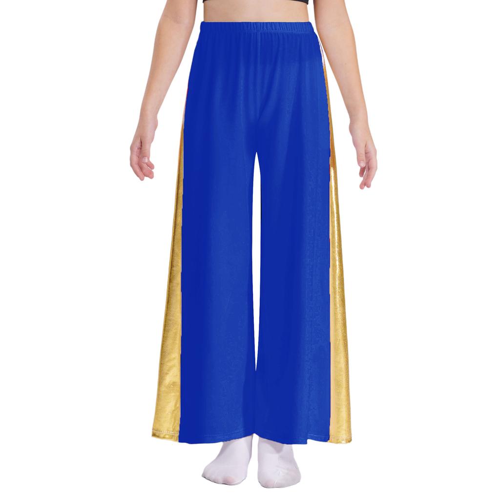 Girls Liturgical Dance Pants Metallic Patchwork Wide Leg High Waist Elastic Waistband Performance Trousers