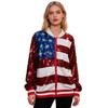 Womens Sequin Jacket U.S. Flag Red Blue White Glitter Zip Up Coat Casual Long Sleeve Color Block Sweatshirt Top