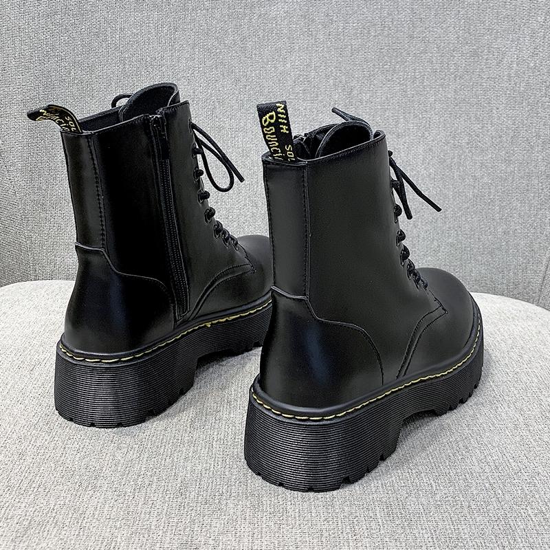 New Mid Calf Boots Women Winter Fashion Lace-up Ladies Chelsea Zipper Botas Mujer Boots Sports Platform Heel Ladies Shoes D466