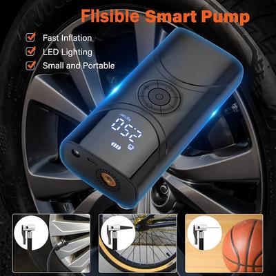 Portable Air Compressor with LCD Dual Screen, 9000mAh Battery & LED Light for Bike, Car, Motorcycle Tires and Balls