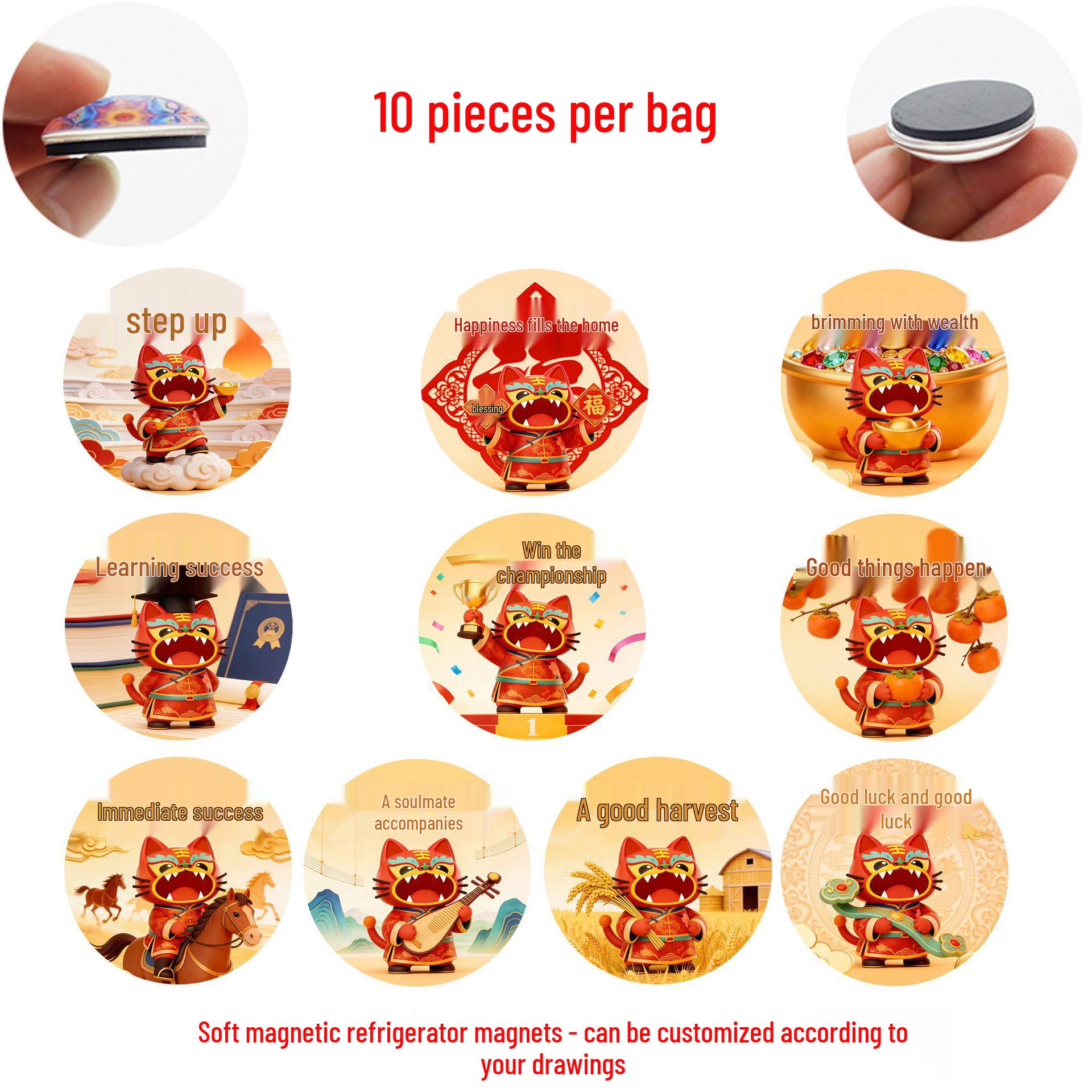 

Warm Cartoon Yunnan Tile Cat Glass Magnet - Year of the Horse Blessing Fridge Decor 25mm Refrigerator Magnets Set of 10