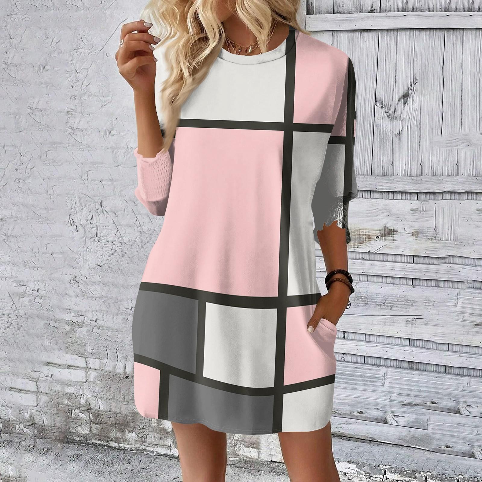 

Женское модное платье свободного кроя с ретро-принтом S розовый