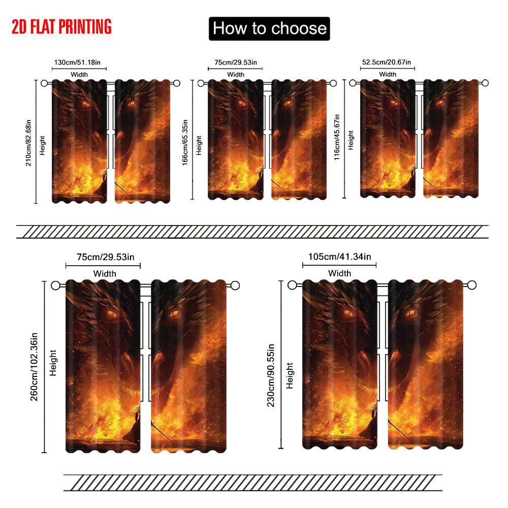 2pcs   plane printing Light Filtering Curtains Dragon and Knight Polyester Fabric (without rod) Room Decor Use for Living Room
