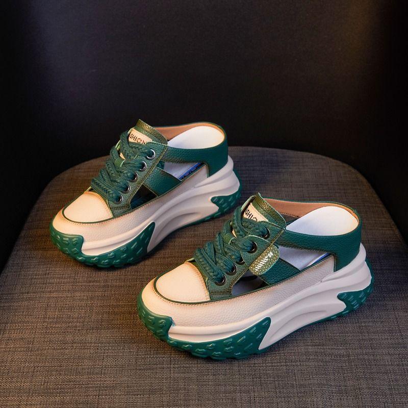 

Баотоу полутапочки с вырезанной пяткой без задника ленивые туфли внутренняя высота увеличивающая рост крутые тапочки внешняя толстая подошва мягкая кожа дышащая женская обувь а 40