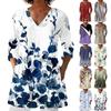Dámská móda Tištěný V výstřih 3/4 rukáv Kapsa Ležérní Volný střih Svetr Top