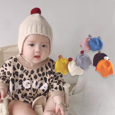 Niedliche kleine Bommel-Babymütze, warmer Ohrenschutz, Strickmütze für Kleinkinder, Mädchen und Jungen, solide Beanie, Herbst-Winter-Babymütze