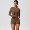 Naked Cardigan Jacket Round Neck Short Sleeved Three Piece Casual Yoga Running Fitness Suit Set For Women
