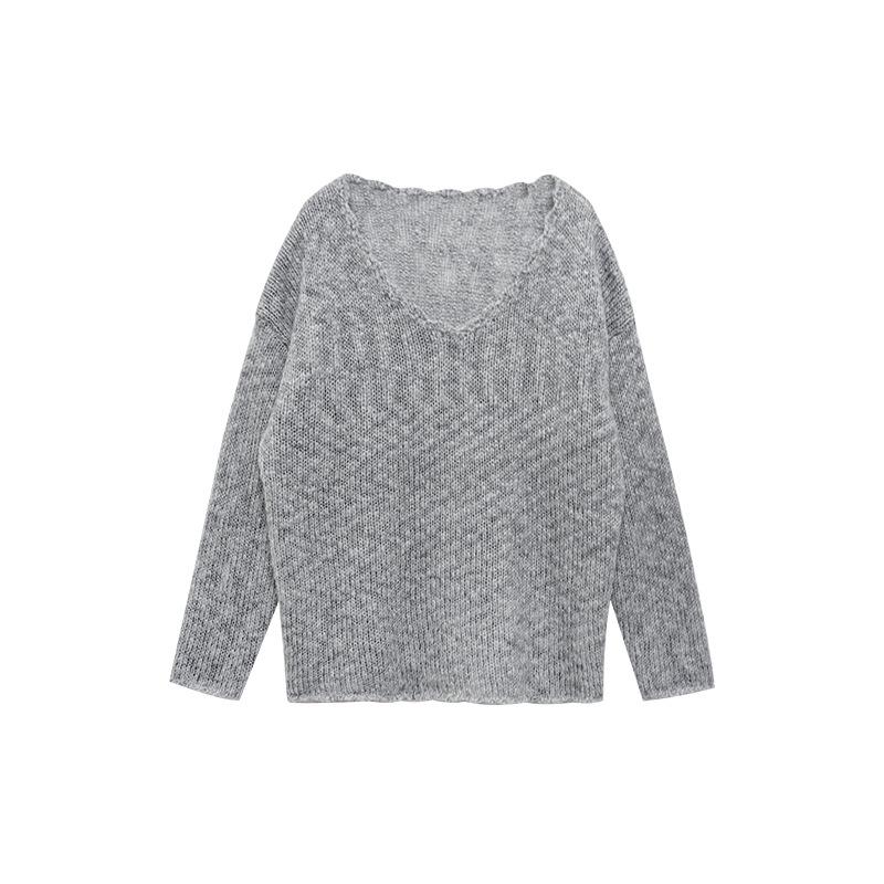 

NEWOPEN 2024 Зимний корейский свободный свитер-пуловер с V-образным вырезом для поездок на работу F2335 для женщин F (One Size) серый