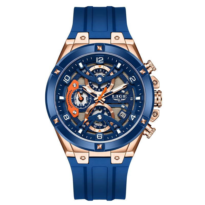 

LIGE Fashion Mens Watch Soft Silicone Strap Waterproof Calendar Business Quartz Watches Military Sports Chronograph Man Watch